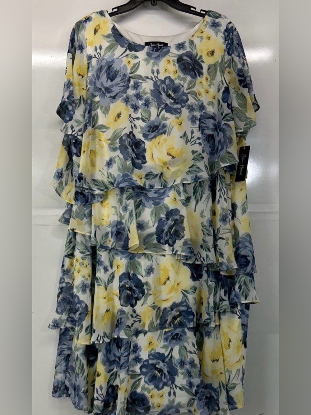 Jessica Howard Yellow & Blue Floral Tiered Midi Dress